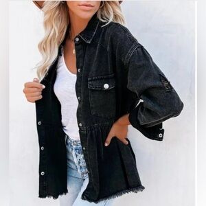 Vici Women's Distressed Black Jean Jacket